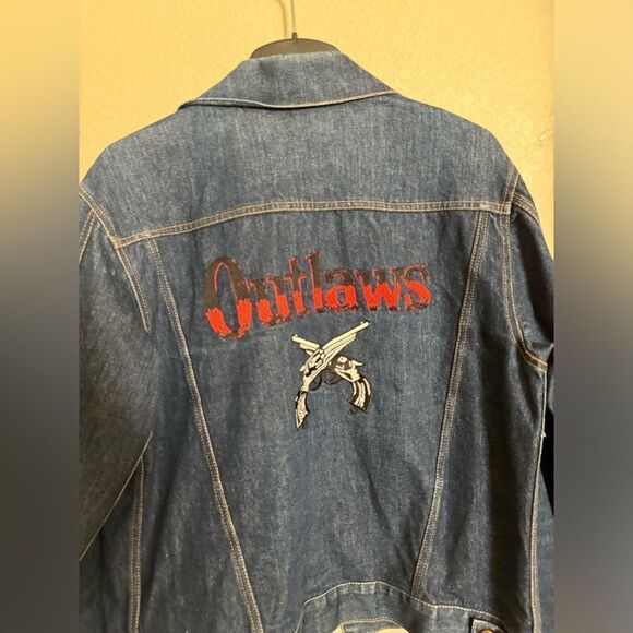 Vintage Outlaws Graphic Denim Jacket Size Large Boxy Fit - Picture 3 of 6